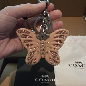 Coach Butterfly Keychain Bag Charm - Pink w/Silver Hardware, New